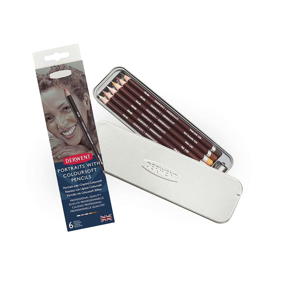 Derwent Coloursoft Skintones Colouring Pencils Tin with Sharpener (Set of 6)