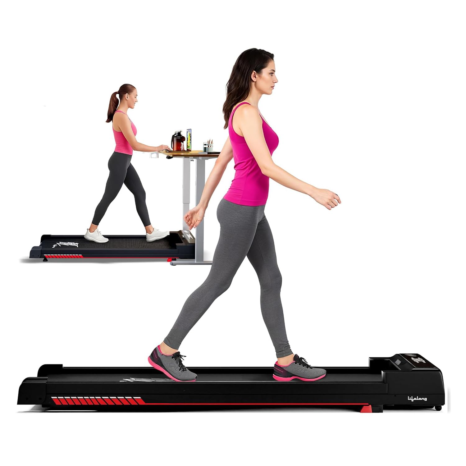 Lifelong Walking Pad Treadmill | 3 HP Brushless Motor | 2-Level Manual Incline | LED Display | Foldable Design | Remote Control | 110 Kg Capacity | 8 Km /h Speed | Home Fitness Walking Machine LLTM183