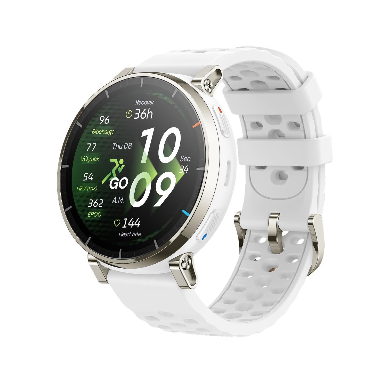 Amazfit Active 3 Premium GPS Running Smart Watch,1.32" AMOLED Sapphire Display,12-Day Battery,4GB Storage,Offline Maps,170+ Workout Modes,5 ATM,Heart Rate & Fitness Tracker,Android & iOS, Aero White