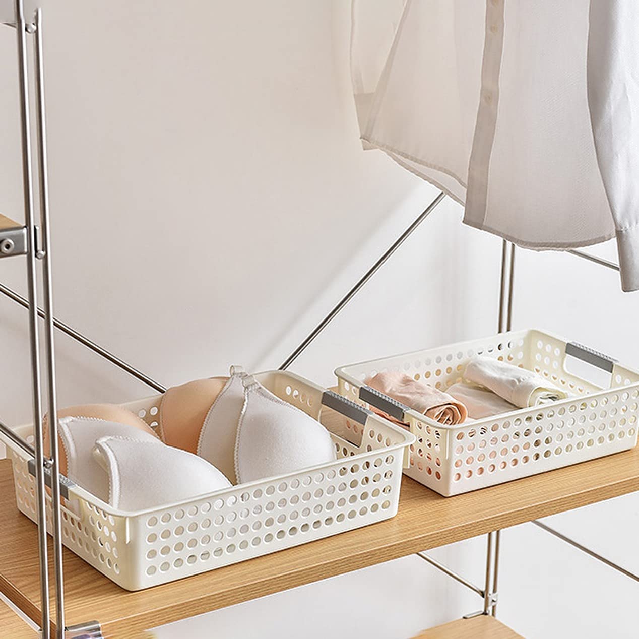 wolpin 1Pc Plastic Storage Rectangular Basket Multipurpose White For Kitchen & Home Organiser Box For Wardrobe, Fruits Vegetables, Toys, Stationary Items (34.5 X 26 X 8.5 Cm)