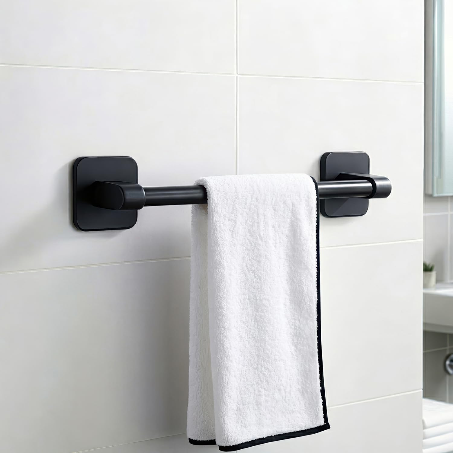 Amazon Basics Self Adhesive Towel Rod for Bathroom No Drill – 12 Inch Rust Resistant Aluminum Towel Holder, Strong Adhesive Wall Mounted Towel Hanger for Bathroom & Kitchen Pack of 1