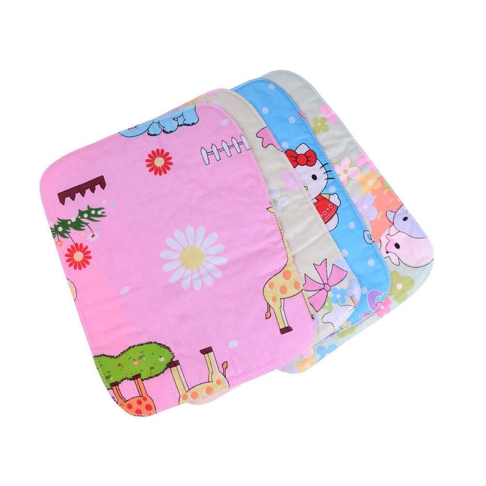 Little Boo Baby's Soft Cotton Diaper Changing Mat / Sleeping mats/Water Proof Bed Protector with Foam for New Born Baby 58×45 CM -0-6 Months (Pack of 4,Multicolor)