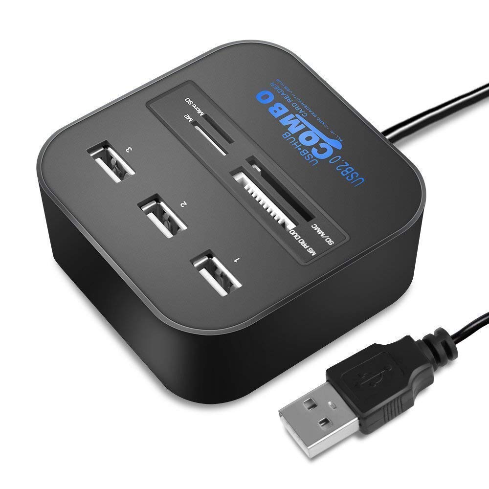 High-Speed USB Hub for Pc and Laptop with Multi-Card Reader – 3 USB Ports, SD & MicroSD Card Support, Plug-and-Play, Portable Design
