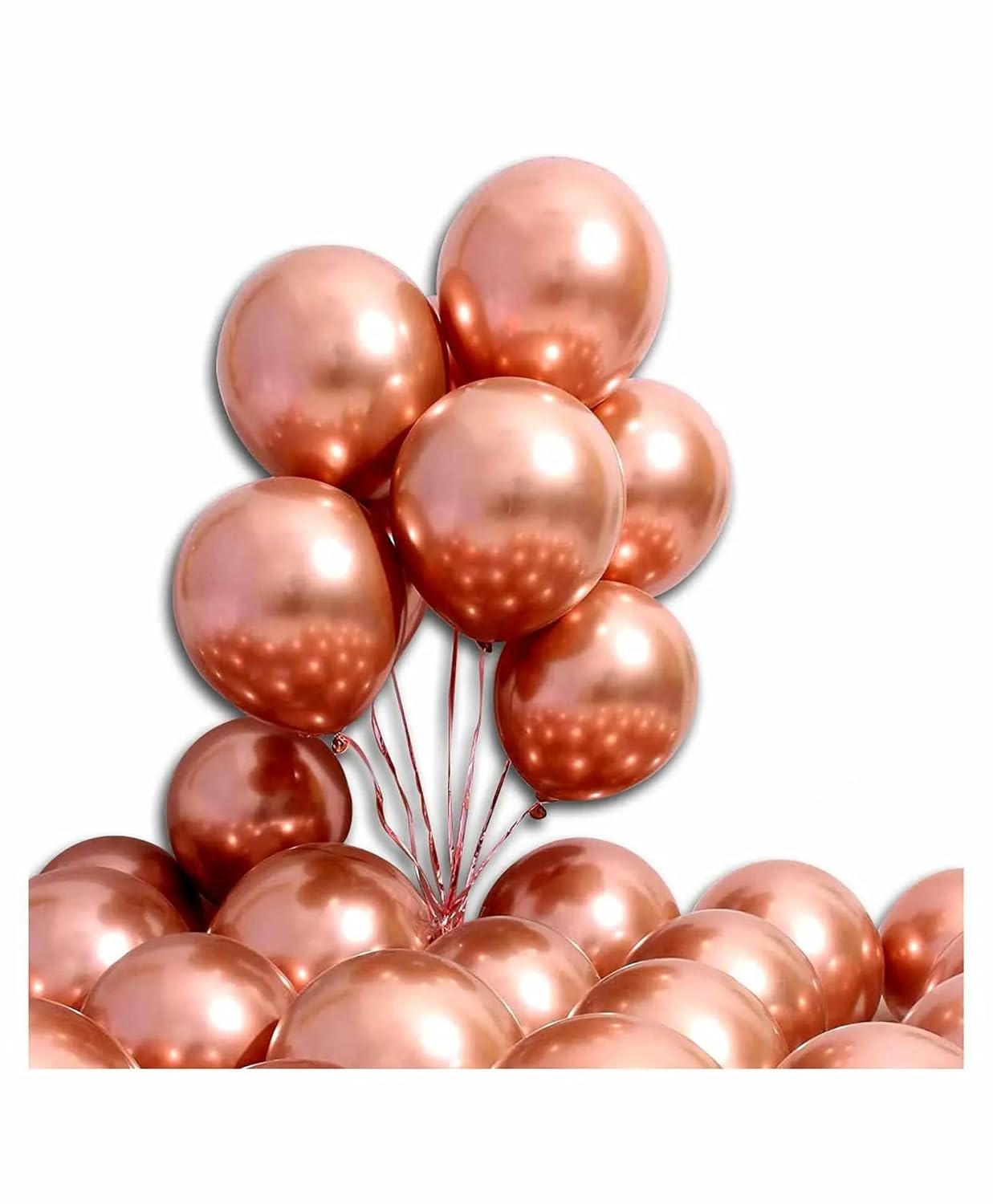 Niku Pack of 25 Rose Gold Metallic Chrome Balloons with ribbon | Birthday Anniversary Party Decoration Item