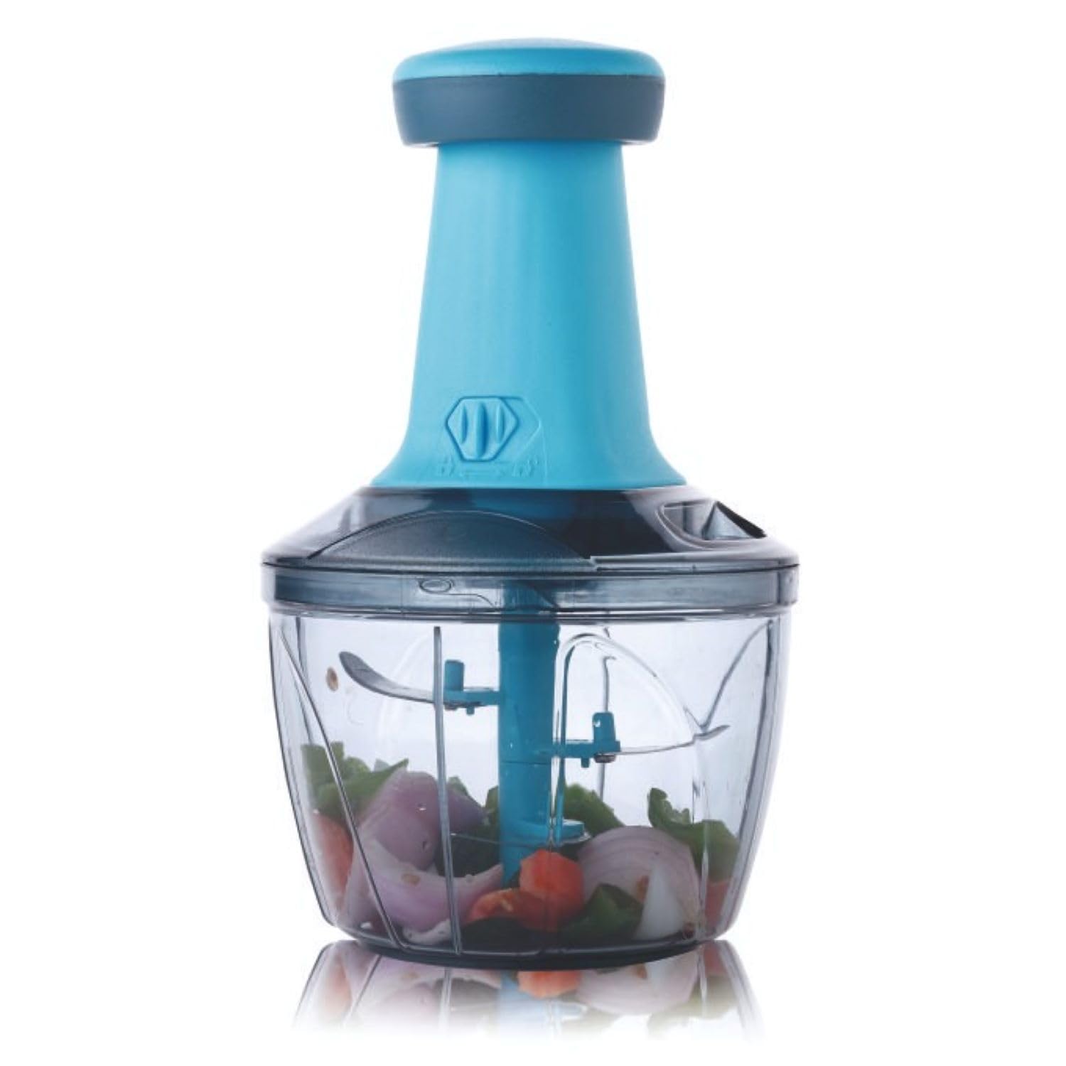 Crystal 800ml Hand Press Fruit and Vegetable Push Chopper/Cutter for Kitchen, Surgical Steel Blades, ABS Body