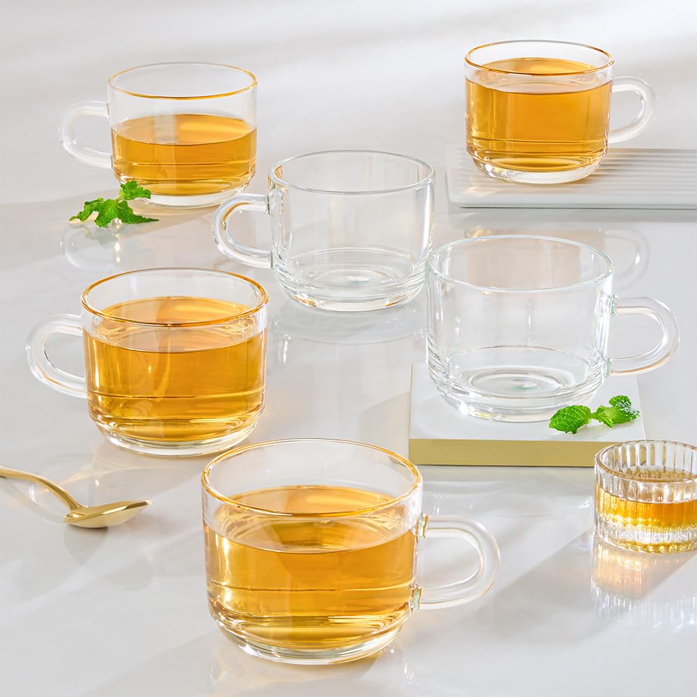 Borosil 6pc Mug Set | Made in India Borosilicate Glass Cup Set for Chai, Green Tea, Coffee, Milk | Microwave Safe, Scratch Resistance, Lightweight | Transparent (Chai Time (210ml))