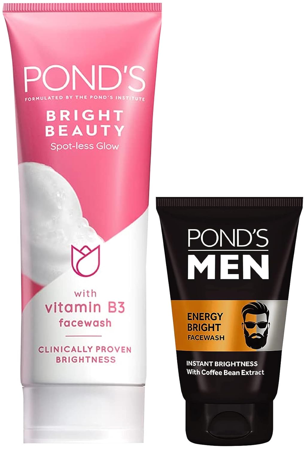 POND'S Bright Beauty Spot-less Glow Face Wash With Vitamins, 200g & POND'S Men's Energy Bright Face Wash Coffee Beans Bright Skin, 100g