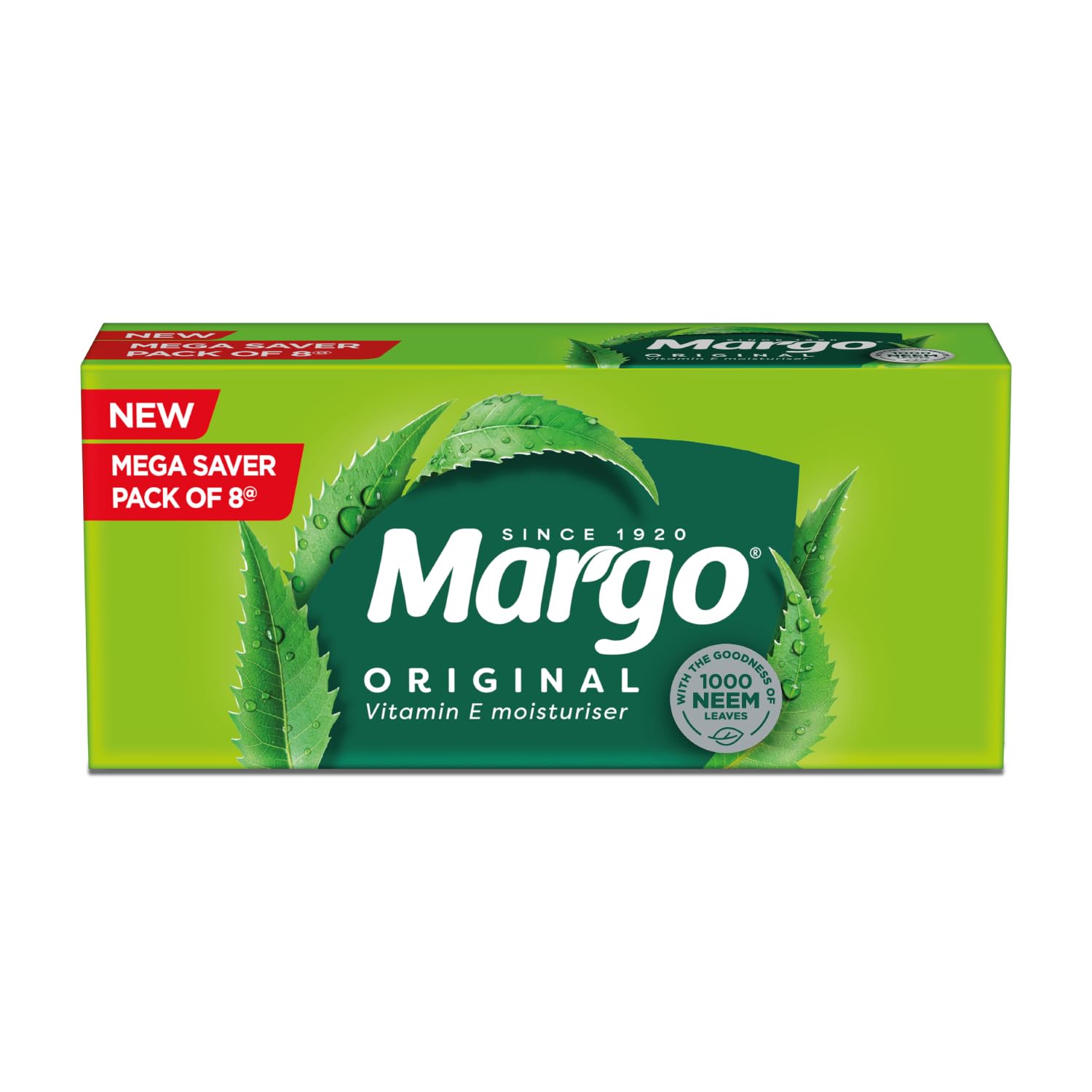 Margo Original Neem Soap 125gm X 8 | Powered With Goodness of 1000 Natural Neem Leaves | Soap for Clear and Beautiful Skin | Infused with Vitamin E for Moisturising | Powered With Goodness of 1000 Natural Neem Leaves, For Clear and Beautiful Skin, Infused with Vitamin E, Moisturising
