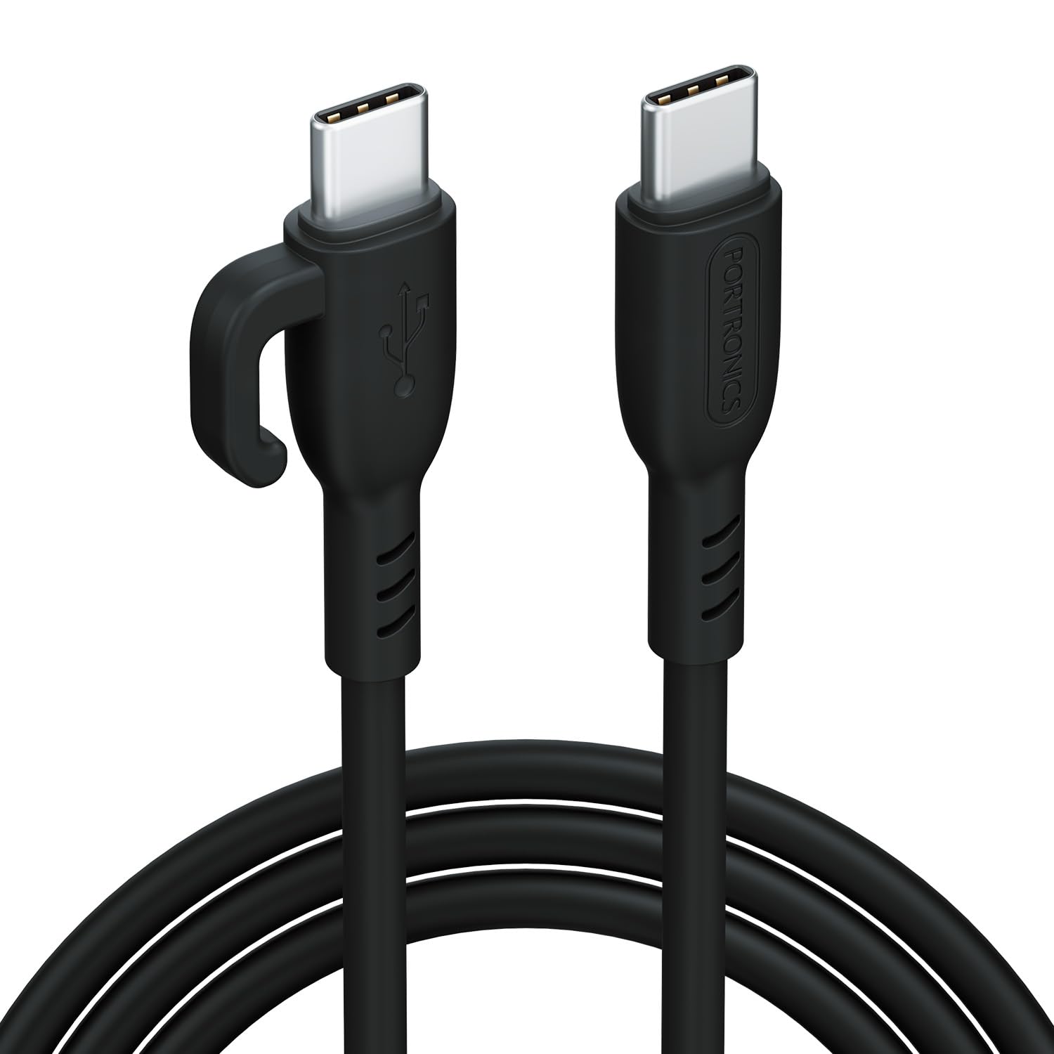 Portronics 60W Konnect Core 3 Type C to Type C Fast Charging Cable Cable for Smartphones,Tablets,Laptops & Other Type C Devices,In Built Cable Management Hook,Fast Data Sync,Strong PVC Material(Black)