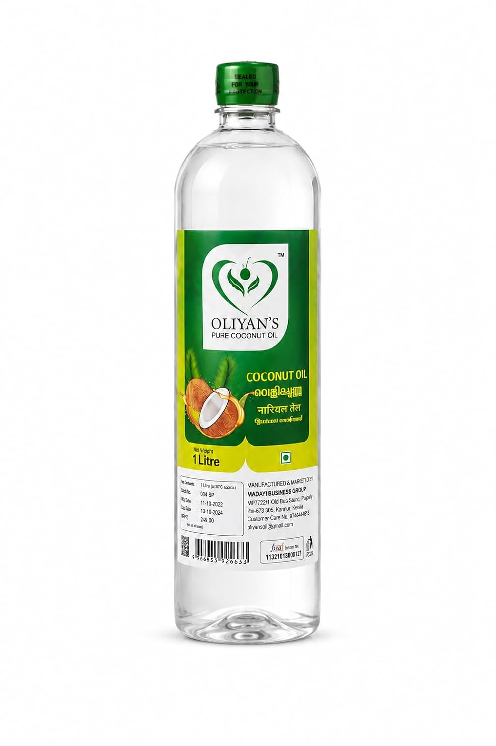OLIYAN'S Pure Coconut oil | 1 Liter | 100% Pure & Natural | Pure and Fresh Fragrance | Organic Coconut Oil for Cooking, Skin, and Hair – Versatile, Natural, and Nourishing