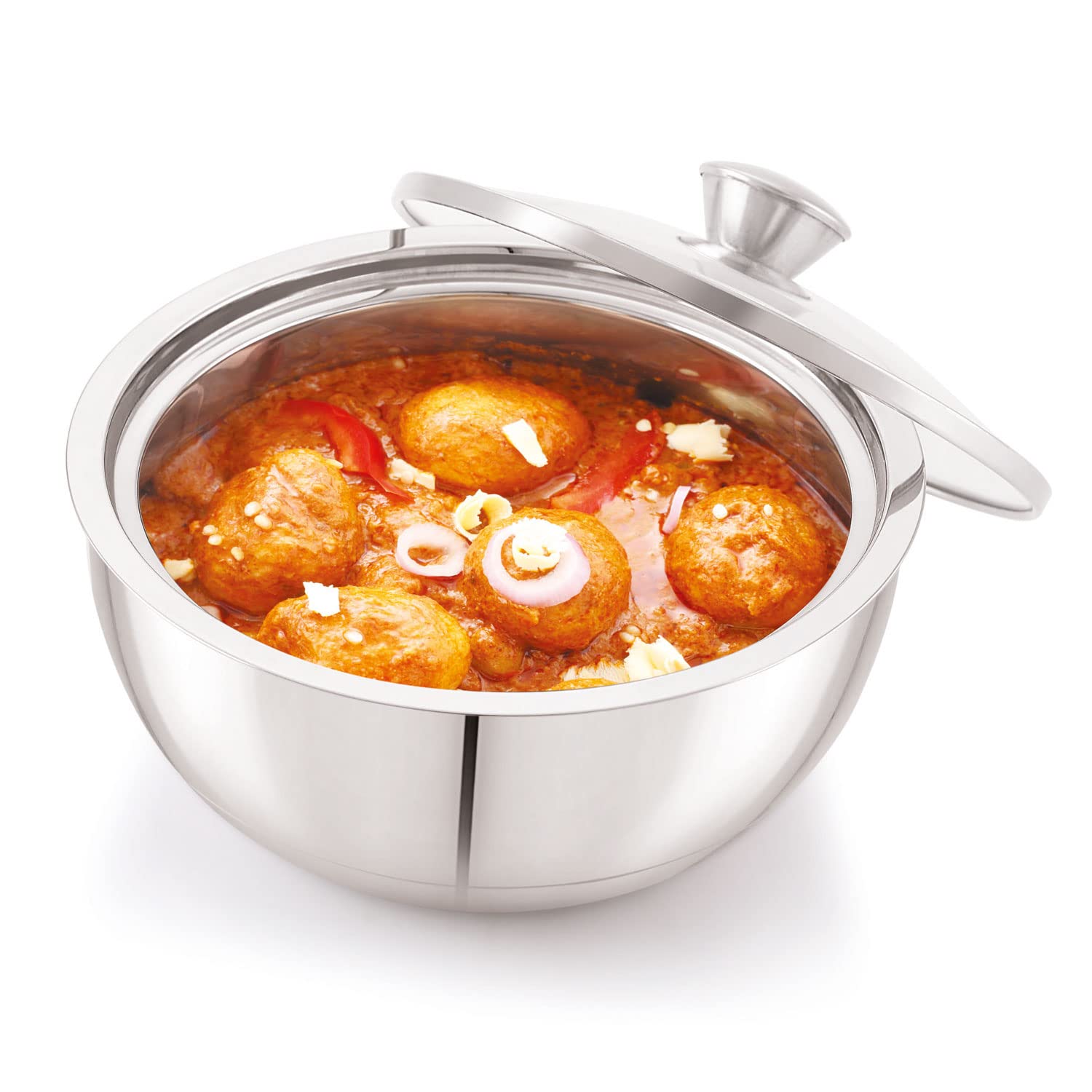 ANJALI EPSB50 Stainless Steel Elite Pro Double Walled Insulated Serving Bowl with Glass Lid 500 ml