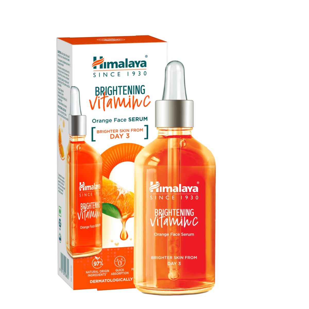Himalaya Brightening Vitamin C Orange Face Serum, 15 mL | With Vitamin C, Niacinamide & Hyaluronic Acid | Brighter Skin from Day 3 | Dermatologically Tested
