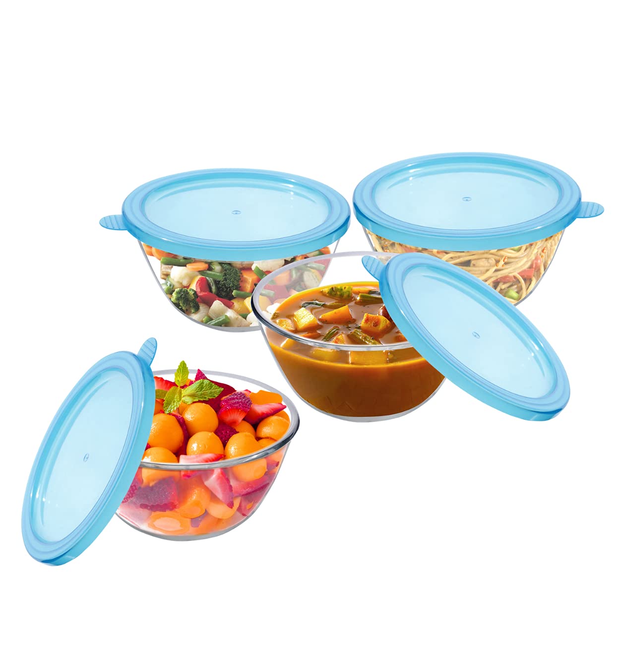 SIMPARTE Borosilicate Glass Mixing & Serving Bowl Set of 4, 800ml with Lid | Microwave, Oven, Freezer & Dishwasher Safe | Clear, Durable, Odor Resistant | Ideal for Kitchen, Storage, Reheating