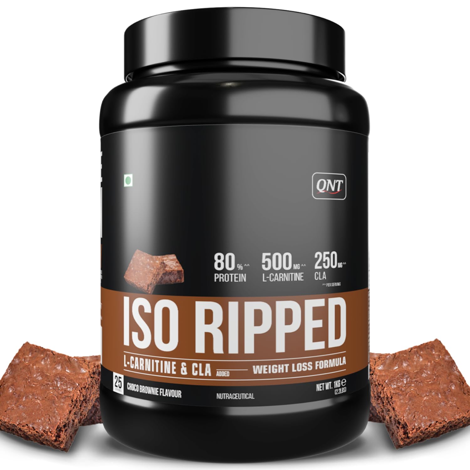 QNT ISO Ripped Whey Protein Isolate Powder | With L-Carnitine & CLA | 32g Pure Whey Isolate per Serving | Supports Lean Muscle Growth & Weight Loss | Choco Brownie Flavor, 1 Kg