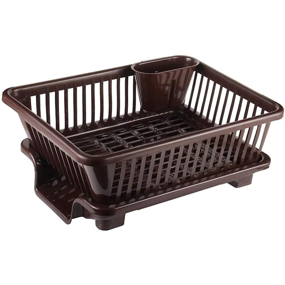 ADD2CART Sink Dish Rack 3 in 1 Large Durable Plastic Drainer Drying Rack Washing Basket with Tray | Dish Rack Organizers, Utensils Tools Cutlery | Brown, Pack of 1
