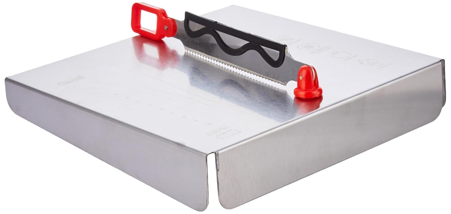Clazkit Stainless Steel Chopping Board with Attached Knife | Cutting Board for Fruits & Vegetables| Non-Slip Kitchen Cutting Mat | Portable Food Prep Board | 1 Pc