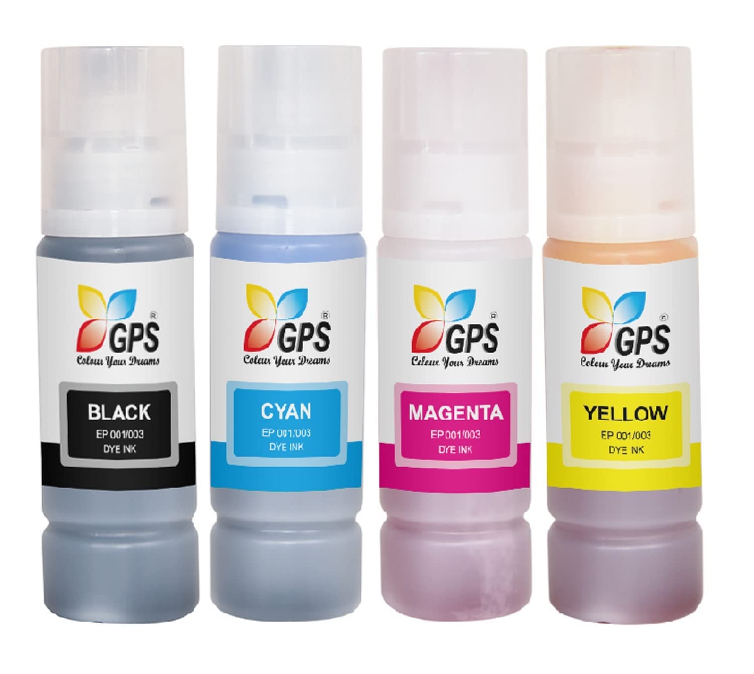 GPS Colour Your Dreams L3150 Epson Ink Bottle Set: Original Black & Colored Ink for L3110, L3150, L3210, L3250 Ink Tank Printers (70ml x 4)