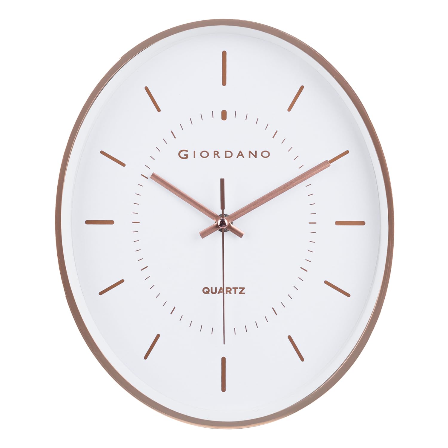 Giordano Wall Clock, Silent Sweep Non-Ticking Quartz Movement, 12.6 Inch(32 cm) HD Glass White Dial, Rose Gold Oval Plastic Frame, Metal Hand, Modern Decorative Clock for Home & Office - GDCLTY1001