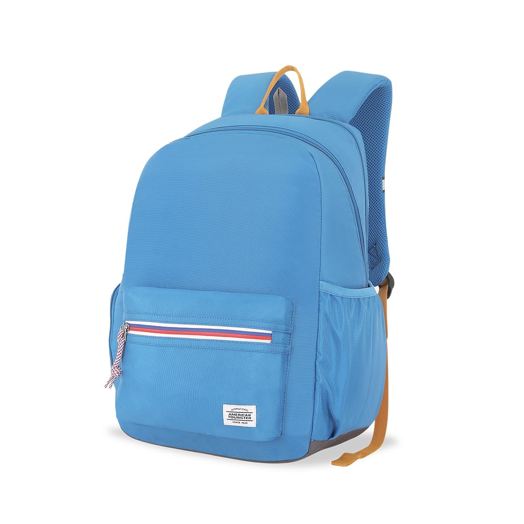 American Tourister Carter, 28L Volume College and Office 4 Compartment Laptop Backpack with Front Organizer and Spacious Interiors for Unisex - Sporty Blue