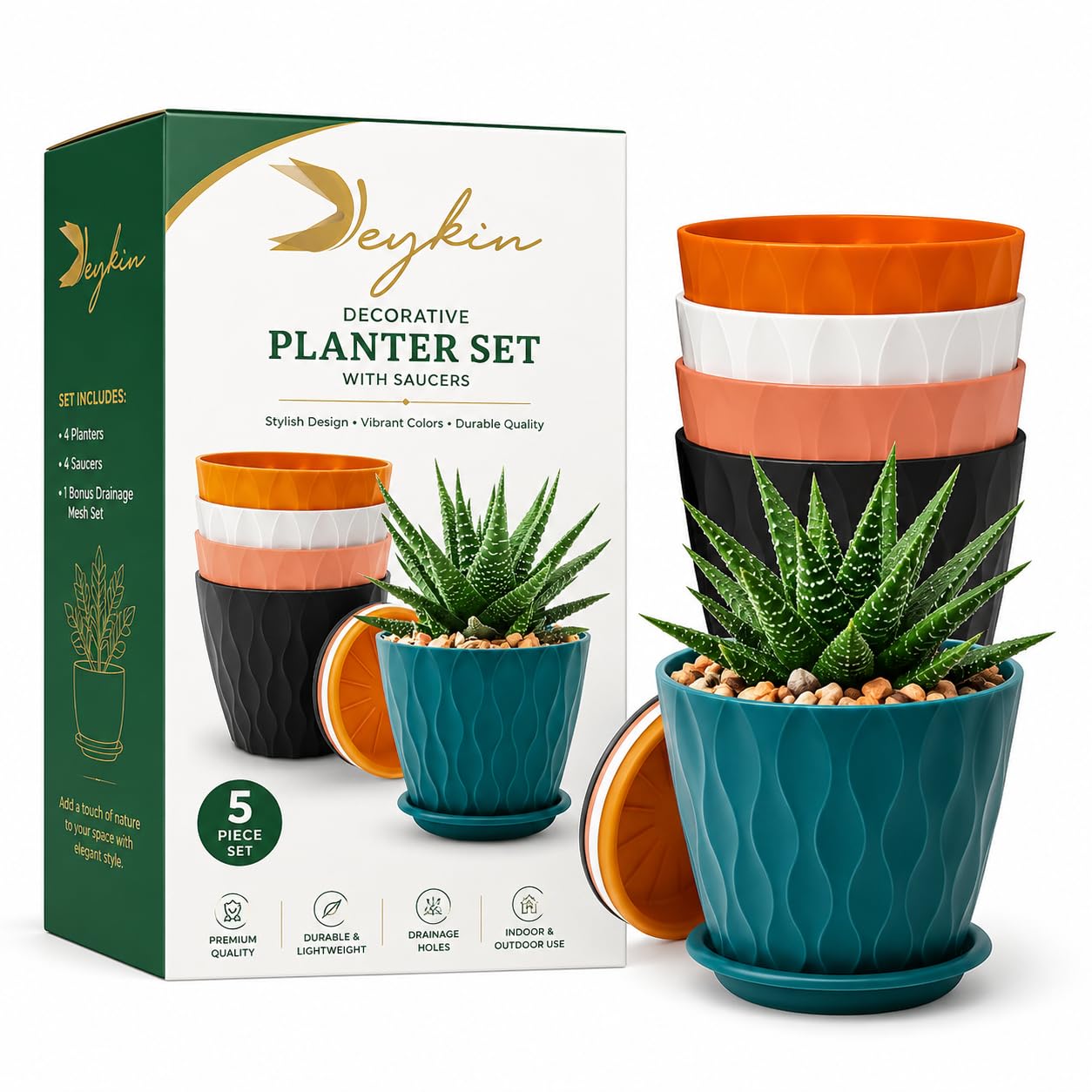 KEYKIN Plastic Round Flower Pots for Home Planters, Terrace, Garden Etc | Pack of 05 | Multicolor | Suitable for Home Indoor & Outdoor Gardening Plants (Perforated)