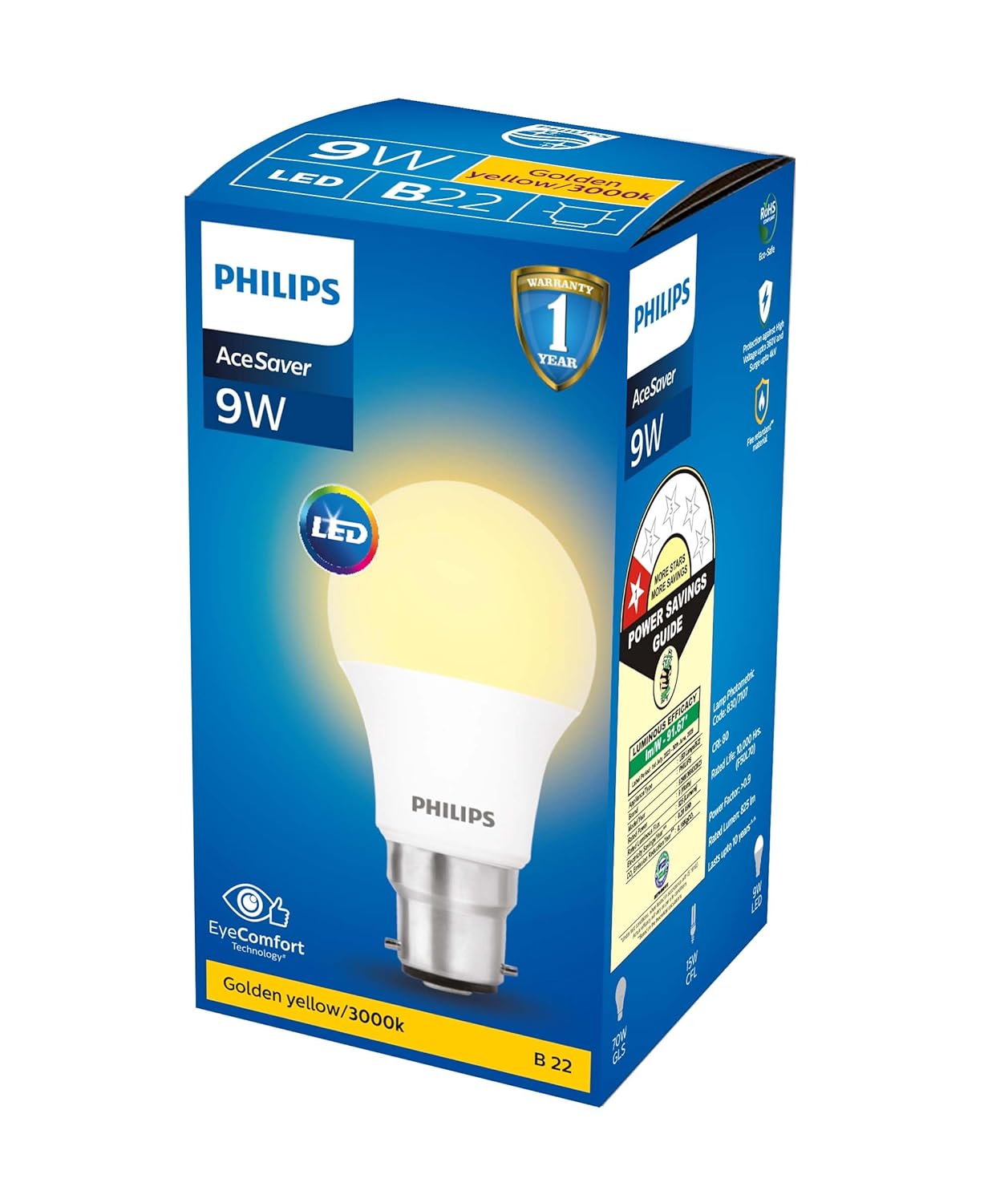 Philips Base B22 9-Watt LED Bulb (Golden Yellow)
