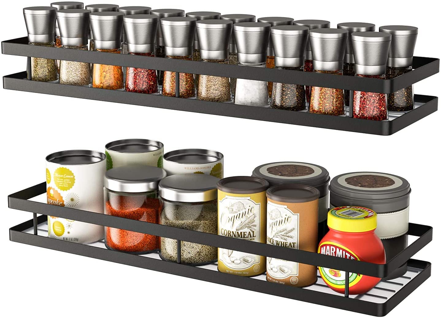 Clazkit Wall Mounted Iron Spice Rack Organiser Pack,Hanging Seasoning Spice Rack Shelf Holder Storage for Kitchen Cabinet - Pack of 2