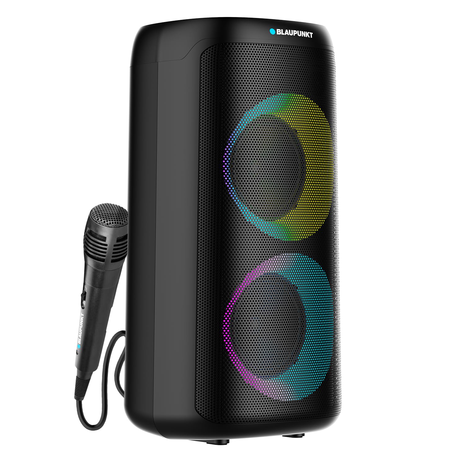 Blaupunkt Newly Launched Rock & Roll 100W Party Speaker with Dual 6.5'' woofers, Dual Pool Lightning Mode, Mic/Guitar Input, Bass Boost, TWS, Perfect for Karaoke, Music & Home Parties (R.A.V.E)