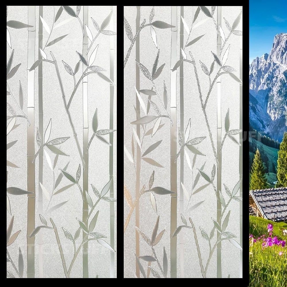 Premium Vinyl Privacy Stained Frosted Window Glass Film (12x25 Inch) - Self-Adhesive Sticker Tint Wallpaper Static Cling for Glass Cover Window, Door, Office, Home.| Anti-UV. Bamboo Tree