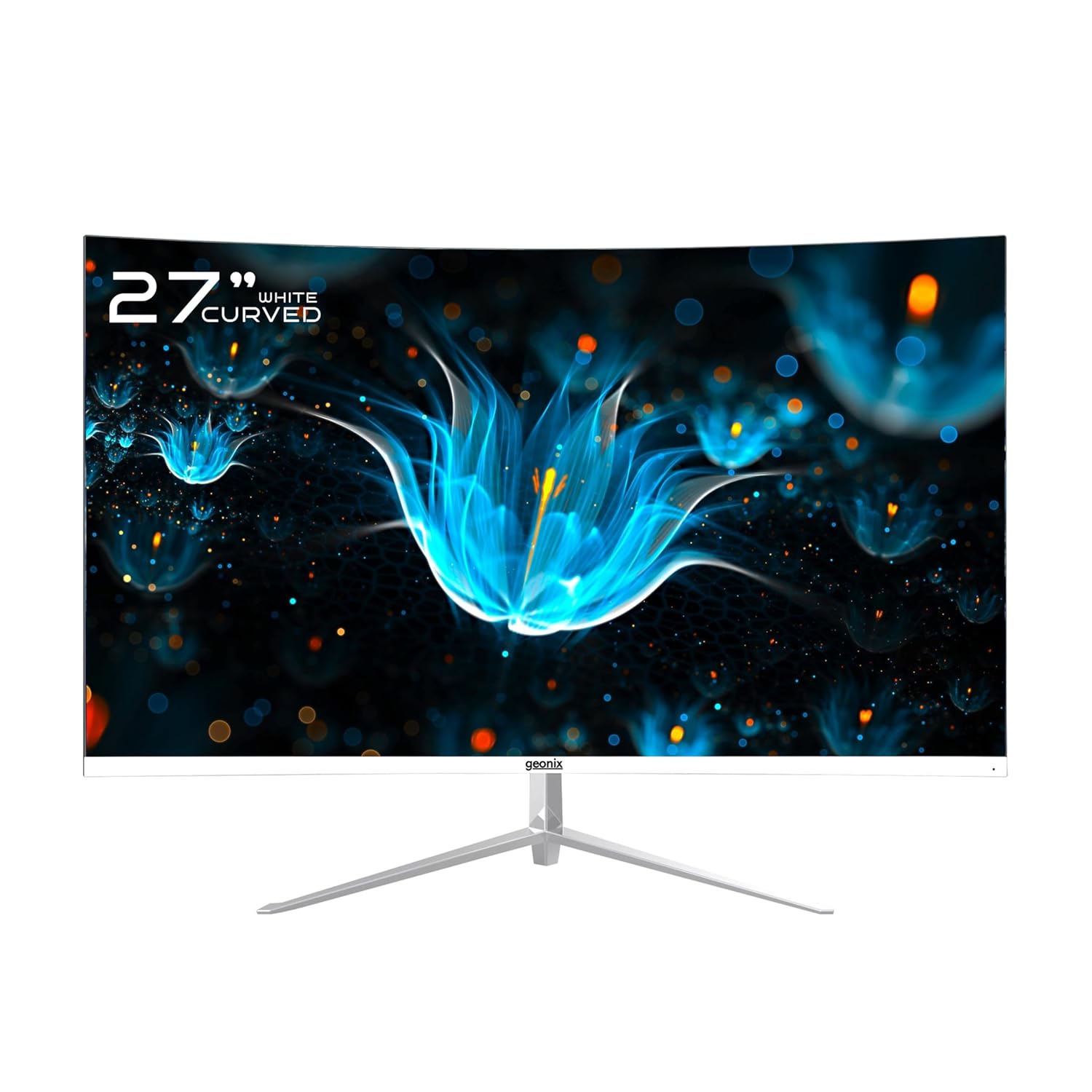 GEONIX Neon 27" LED Curved Monitor 68.58 CM,75Hz Refresh Rate,4000:1 Contrast Ratio,Max Res 1920X1080,8ms Response Time, 16.7M(8Bit) Display Color with 2X2W Built in Speaker,White, 3 Years Warranty