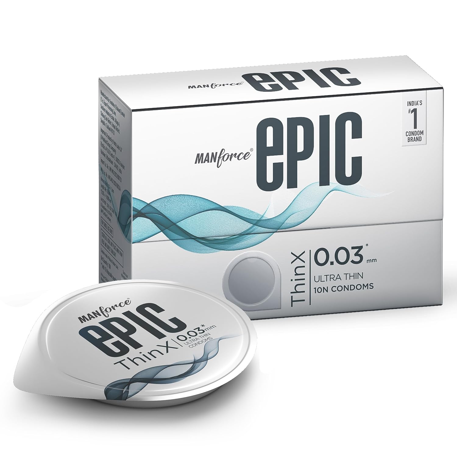 Manforce Epic Thinx Ultra Thin Condoms for Men - 10 count| 0.03mm| Vegan| No Harsh Chemicals| Easy peel pack with disposable pouch