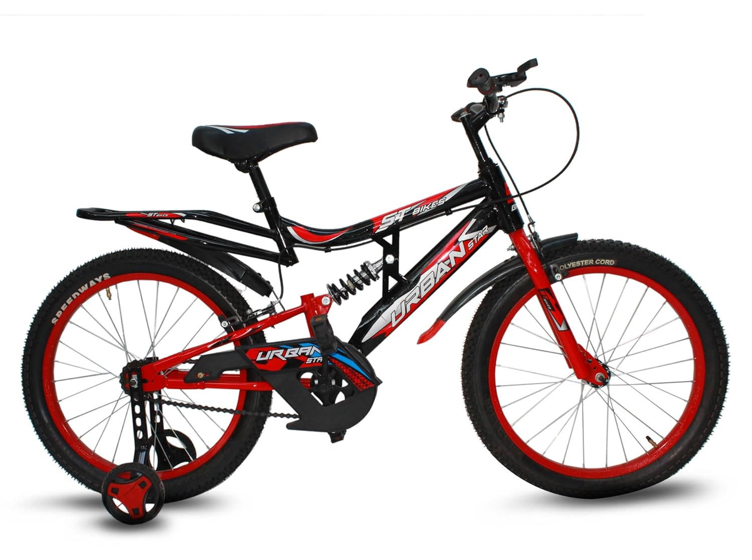 URBANSTAR 20T Suspension Model (85% Assembled) Kids Road (Single Speed - Black/RED) 20 T Roadster Cycle (Single Speed, Black/Red, Front Rigid & Rear Suspension)