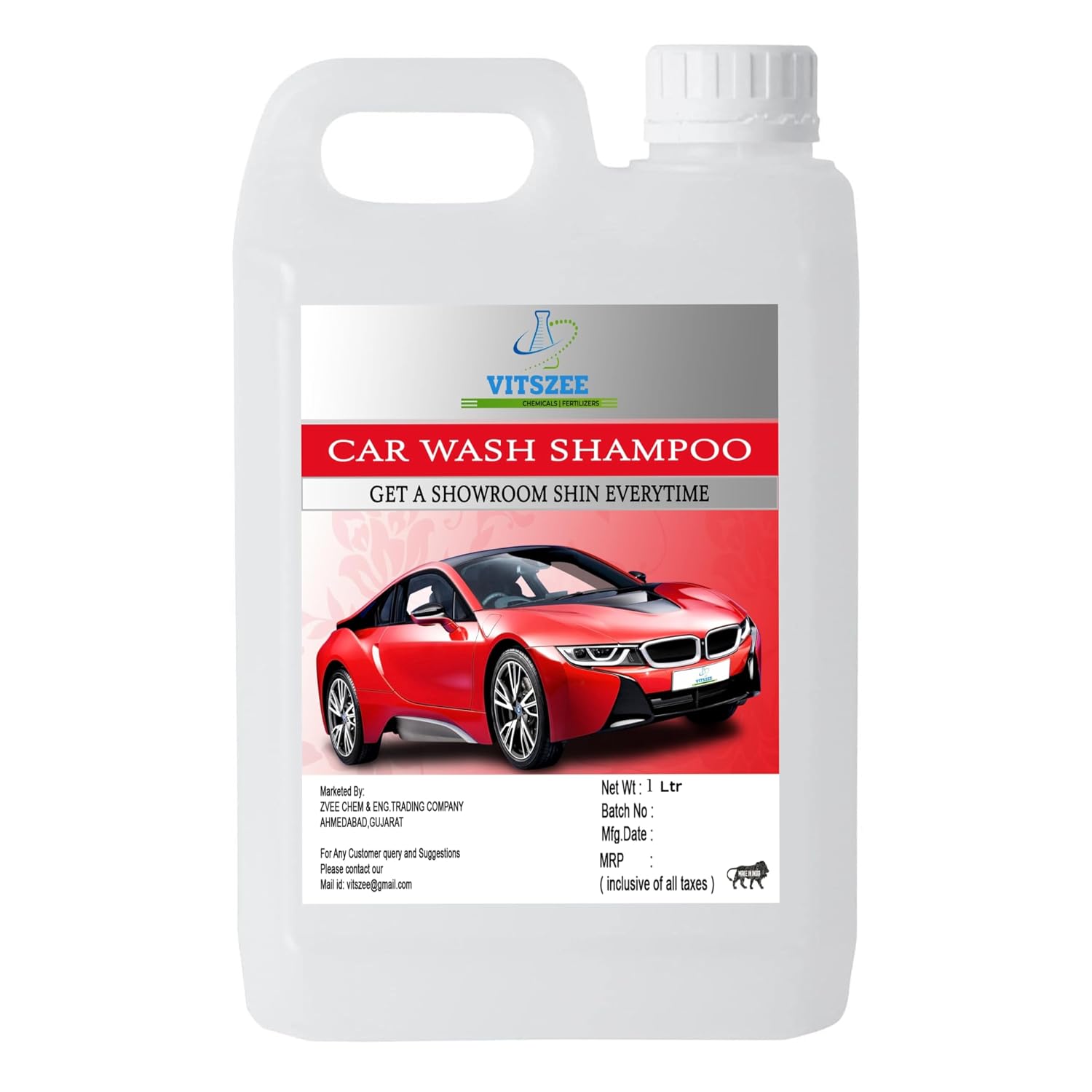 VITSZEE Car Wash Shampoo 1 Litre | High Foam Car Cleaning Shampoo | pH Balanced Car Wash Liquid | Removes Dirt, Dust & Road Grime | Glossy Shine for Cars, Bikes, SUVs & Commercial Vehicles