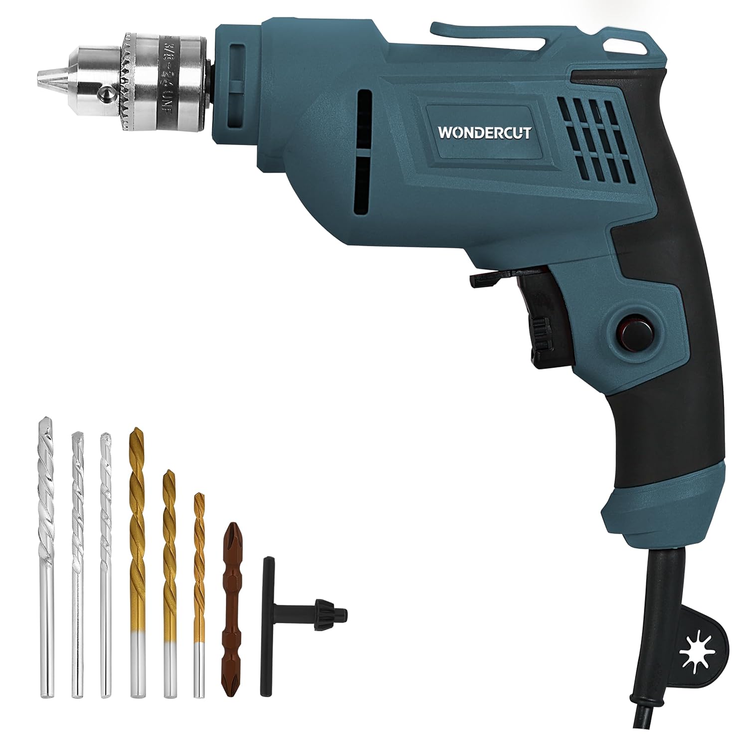 WONDERCUT 550W, Electric Drill WC-EDRF10-B+7, 100% Copper Motor, 2800 RPM, 10 mm Chuck, Forward /Reverse with Variable Speed Control & 7 Pcs Pro Drill Bits (Blue)