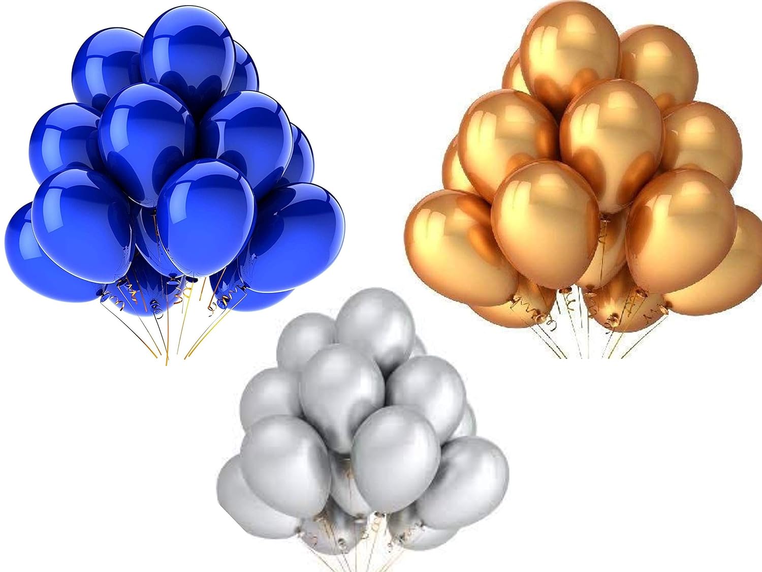 MADE IN INDIA 10inch Metallic Balloons for Birthday Decoration/Anniversary Party Decoration(Gold + Silver + Blue,Pack of 50)