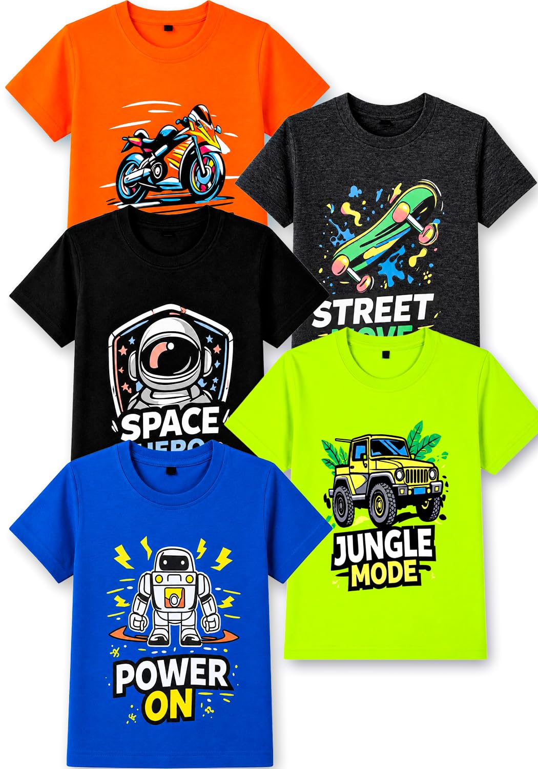 T2F Boys Cotton Regular fit T-Shirts Pack of 5 |Soft Cotton Breathable Fabric | Half Sleeve Round Neck | Casual Wear Combo | Kids Clothing