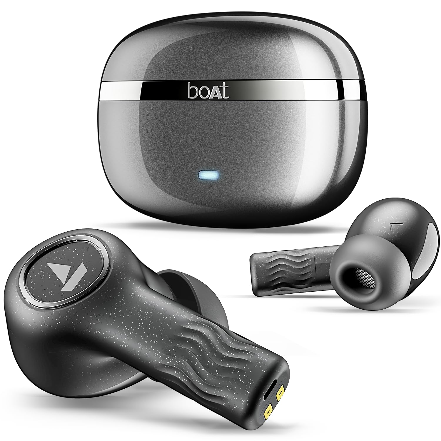 Boat Nirvana Ion ANC, Active Noise Cancellation(~32dB), 120Hrs Battery, App Support, Crystal Bionic Sound, 4Mics ENx, v5.3 Bluetooth TWS in Ear Earbuds Wireless Earphones with mic (Crystal Black)