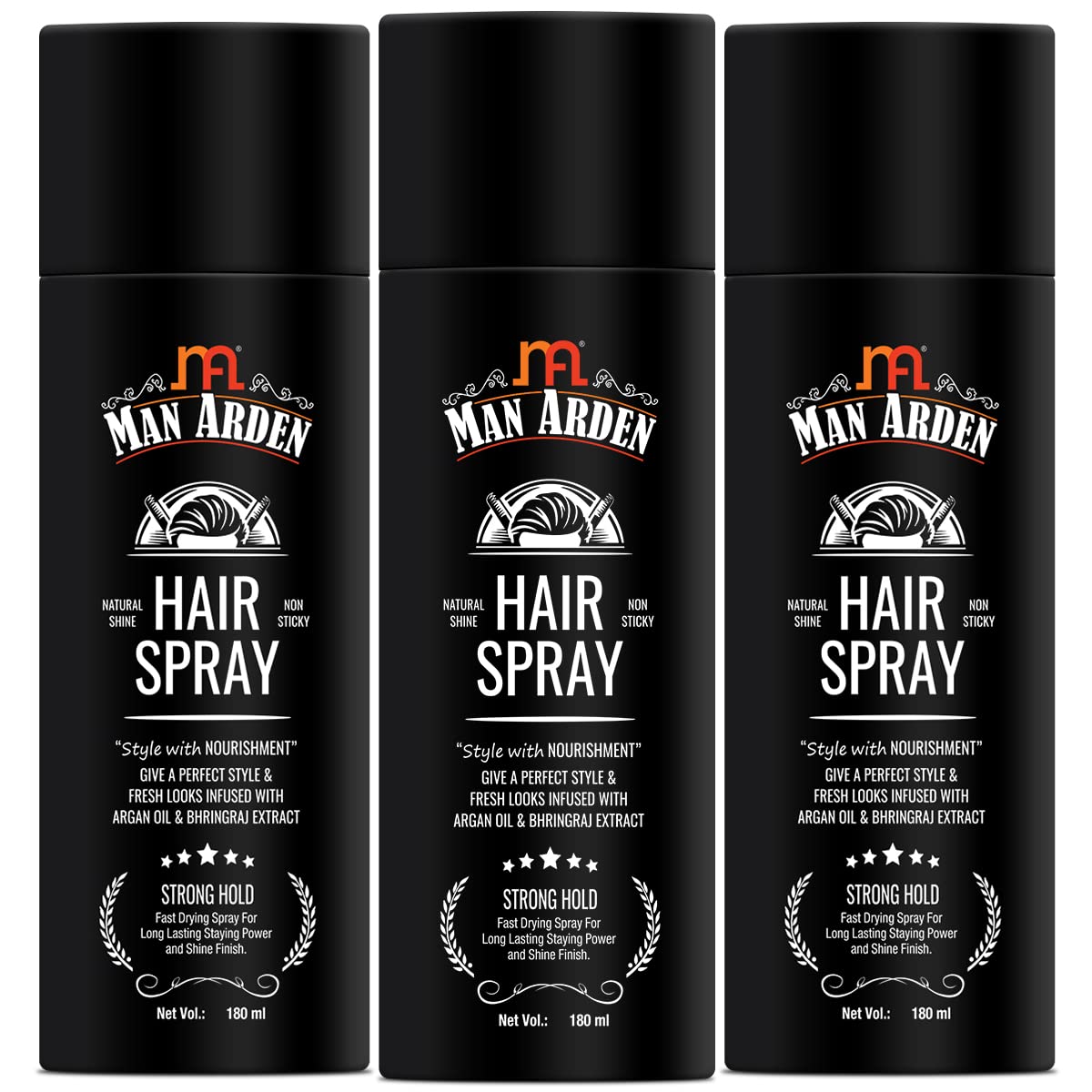 Man Arden Hair Spray - Strong Hold, Styling with Nourishment - Argan Oil and Bhringraj, 180 ml x Pack Of 3