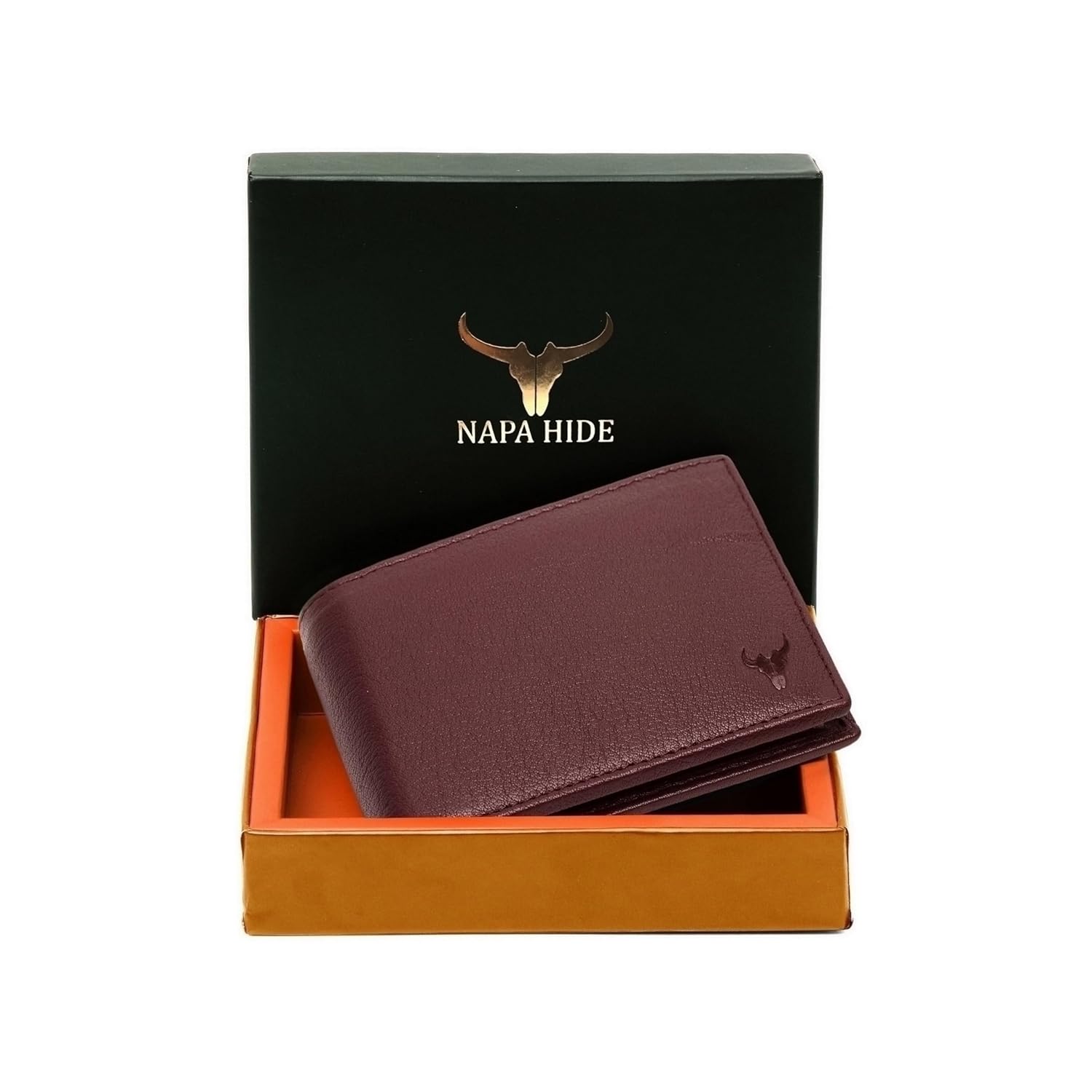 NAPA HIDE Maroon Leather Wallet for Men I Handcrafted I 4 Credit/Debit Card Slots I 2 Currency Compartments I 1 Transparent ID Window