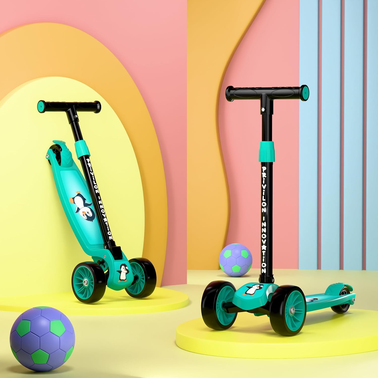 3 Wheel Kick Scooter for Kids of Age 3-8 Years, All PU 3 Wheel 3 Level Height Adjustment, Light Weight 50kgs Weight Capacity for Kids (Mint)