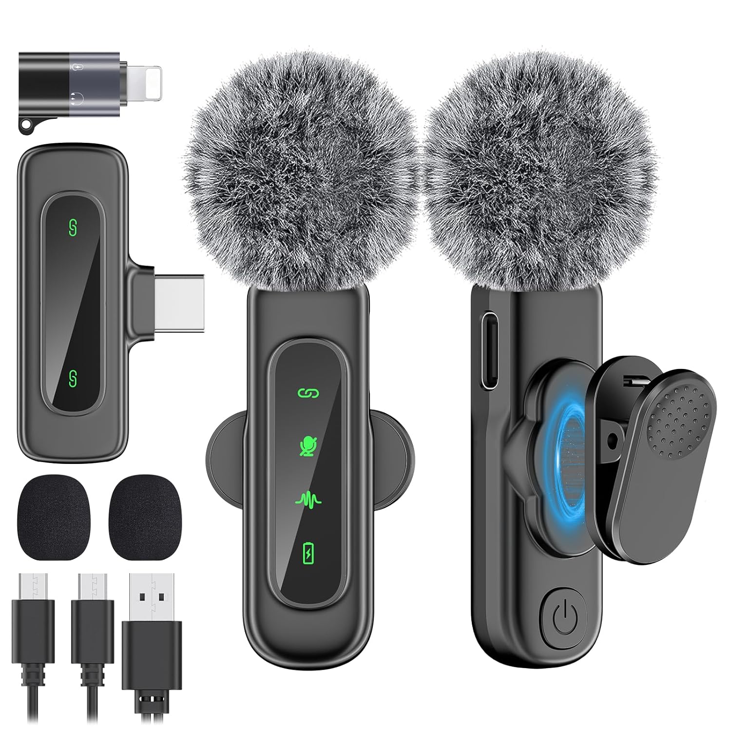 Wireless Mic for YouTube Video Recording, Lavalier Microphone for iPhone/Android with Magnetic Collar Clip, USB C Lapel Lav Mic with Noise Reduction for Vlog TikTok, 12H, 65ft (2 Channels)