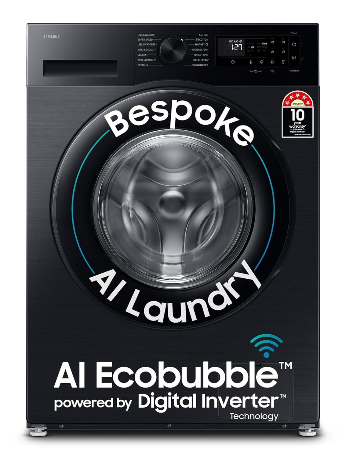 Samsung 12 kg, 5 Star, Super Speed, Wi-Fi, Hygiene Steam with Inbuilt Heater, Digital Inverter, Fully-Automatic Front Load Washing Machine (WW12DG5B24ABTL, Black)