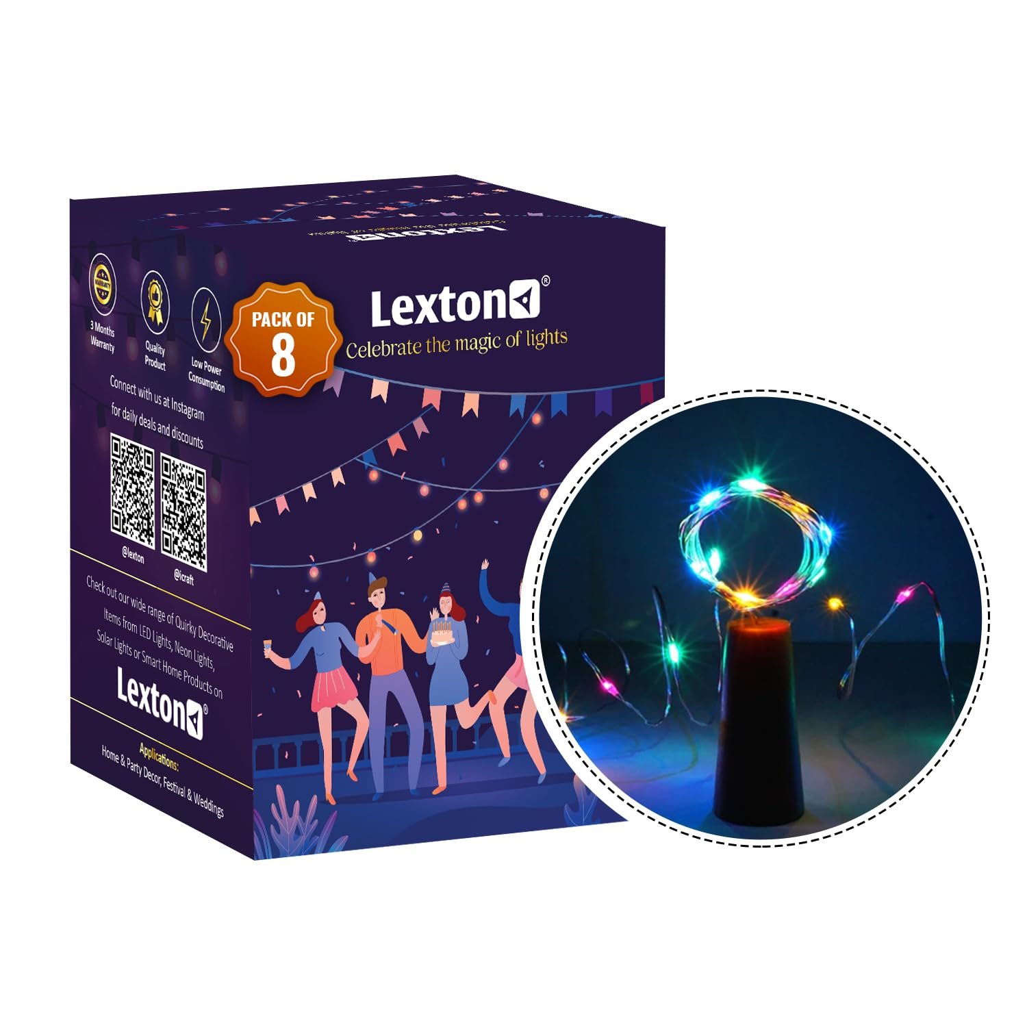 Exton Multicolor Cork Light | 20 Led | Multicolor | Pack of 8 | for Indoor & Outdoor Decorations