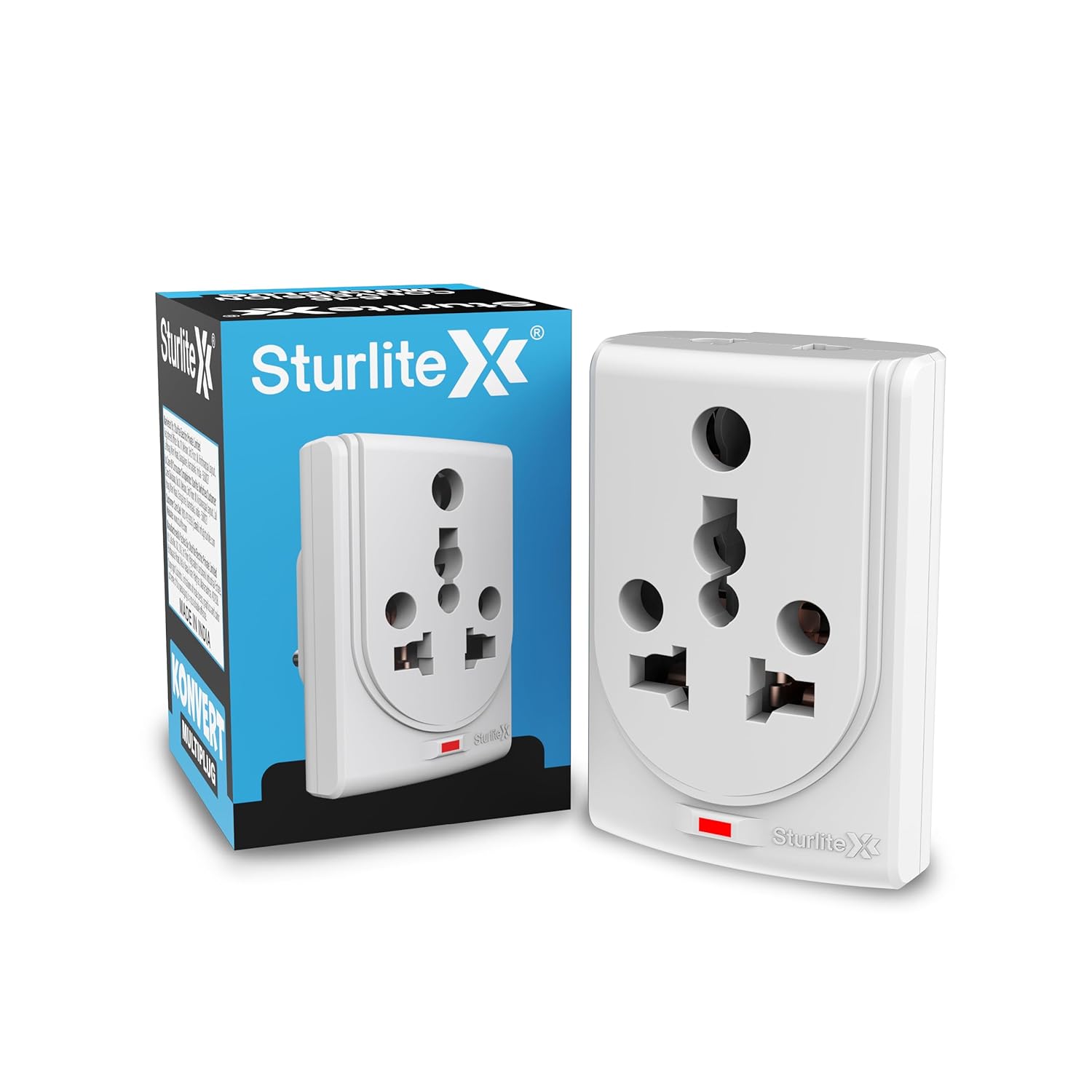 Sturlite Konvert Multiplug| 6-16 Amp| 2-Pin & 3-Pin Socket| Universal AC Travel Adapter| Premium Polycarbonate Body Socket| Compact Converter Plug for Travel, Home & Office Use - Pack of 1