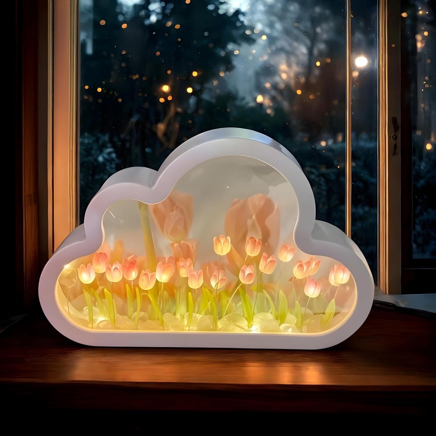 BTfash Romantic 3D Tulip Night Light, Simply Elegant Flower Lamp with Wooden Base for Bedroom, Home Decor, Nursery (Tulip)