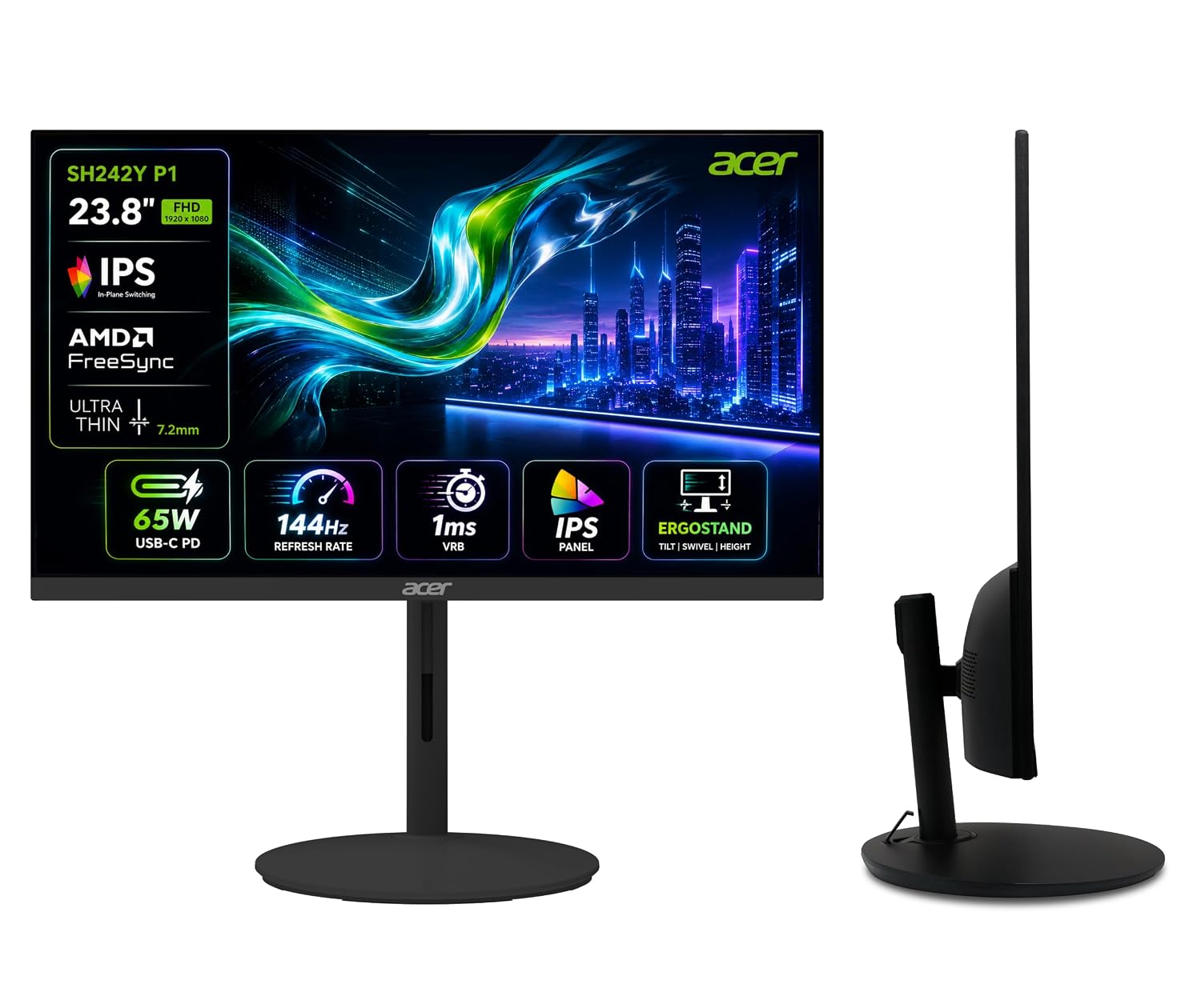 Acer SH242Y P1 23.8 Inch FHD IPS Gaming Monitor I...