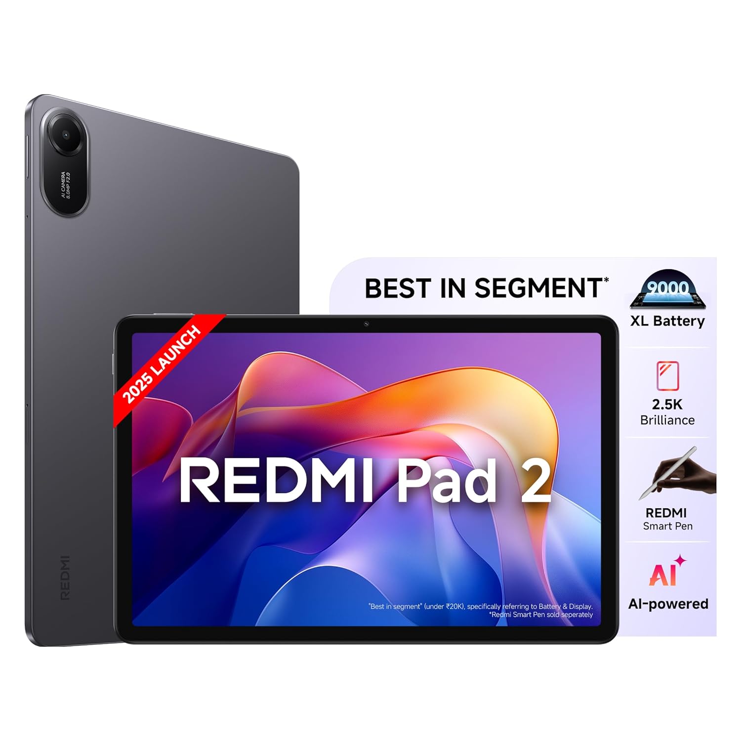 Redmi Pad 2, WiFi Active Pen Support, 27.94Cm(11') Model, 2.5K Sharp & Clear Display, 4GB, 128GB, All Day & More 9000Mah Battery, AI-Enabled, Dolby Atmos, Hyperos 2, Graphite Grey