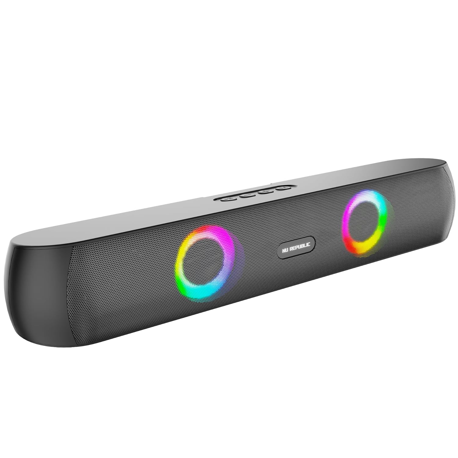 Nu Republic Party Box 160 Bluetooth Soundbar with X-Bass Technology, 52mm Dual Dynamic Drivers, 16W Output, Upto 10 Hrs Playtime, Multiple RGB LED Lights, USB Port, Bluetooth 5.3v (Black, 2.0 Channel)