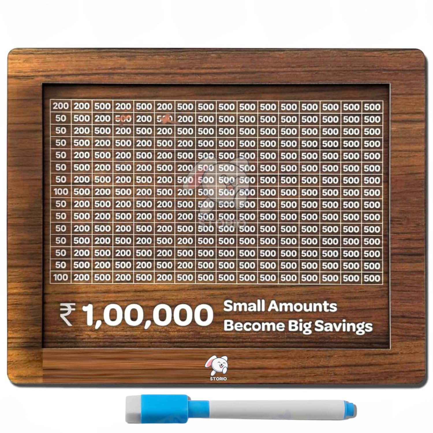 Storio Wooden Money Bank with 100000 Savings, Money Box, Coin with Carved Design for Kids/Children, Challenge, Cashbox,Cash Vault, Coin Piggy Bank