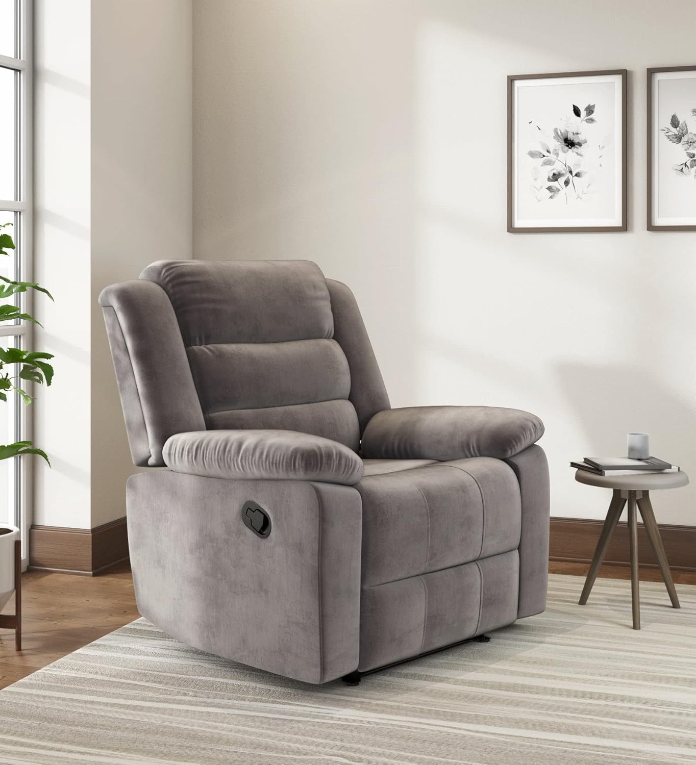 [Use Card] Nilkamal Sierra Velvet Fabric Manual Recliner | 1 Seater Sofa | Single Sofa Recliner | Finish Color - Brown