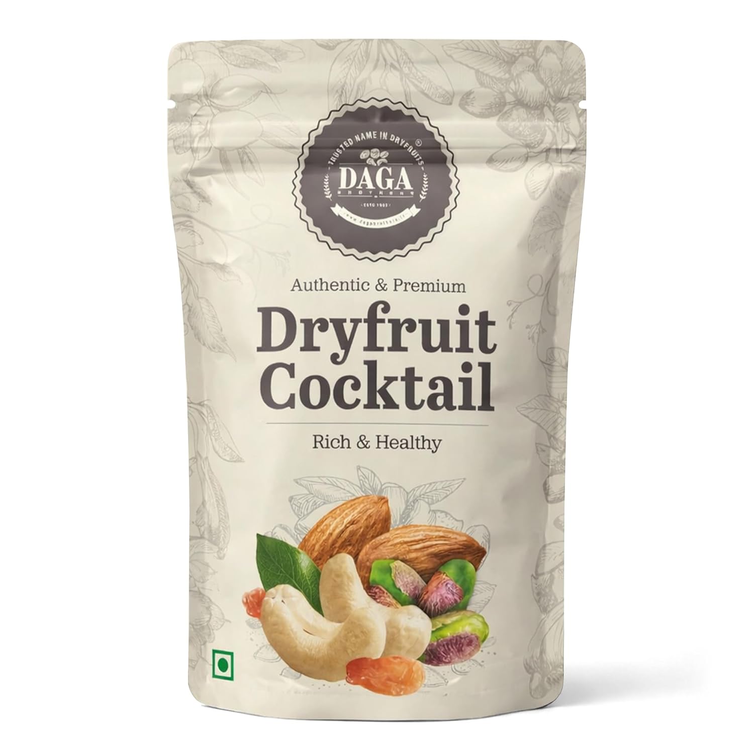 Daga Brothers Premium Dryfruit Cocktail | Flavoured Almond, Cashew, Pistachio, Raisins & Seeds Mix | High Fibre & Protein | No Preservatives | Healthy Mixed Dry Fruits Snack, 100gm